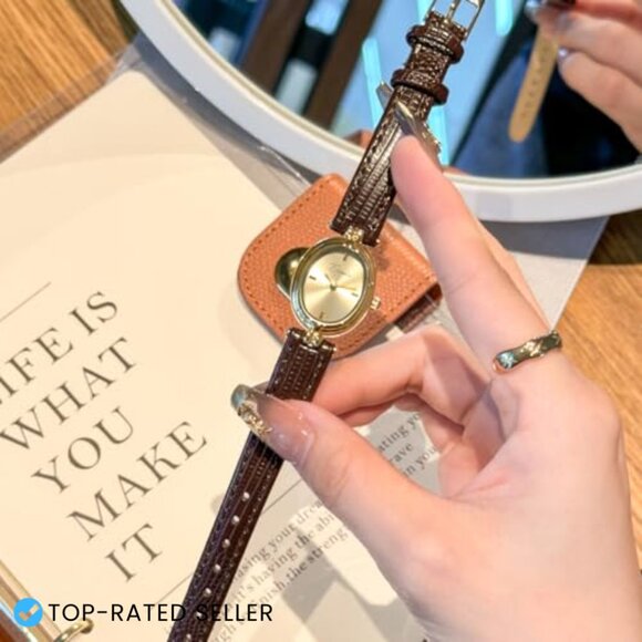 Vintage Oval Watch Minimalist Elegant Casual Ladies Wrist Watch Leather Band main image 4